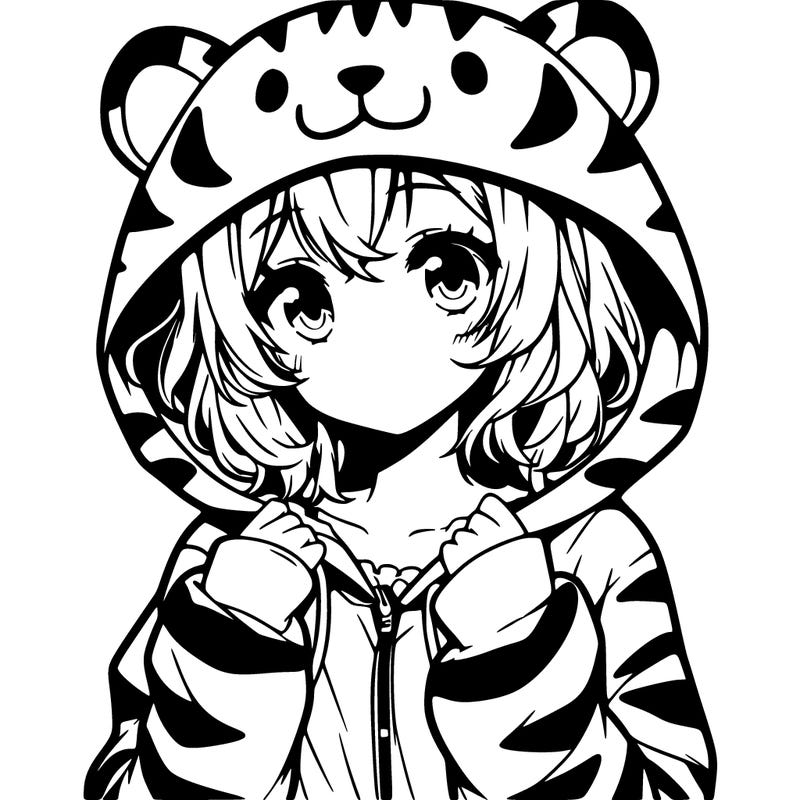 anime girl in a tiger hoodie