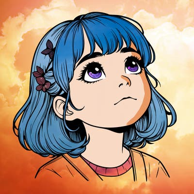 realistic girl looking up