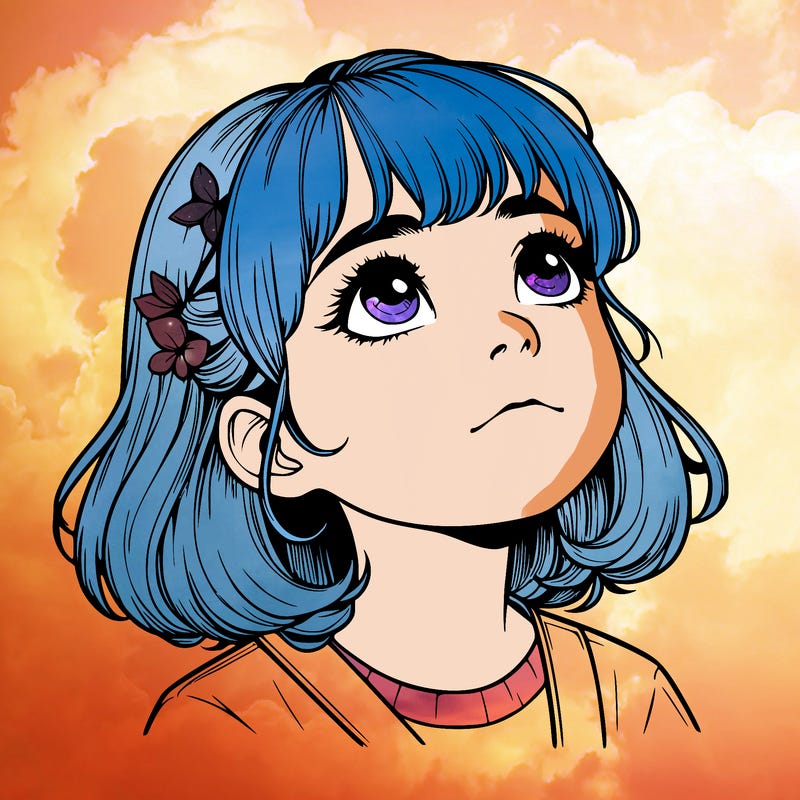 realistic girl looking up