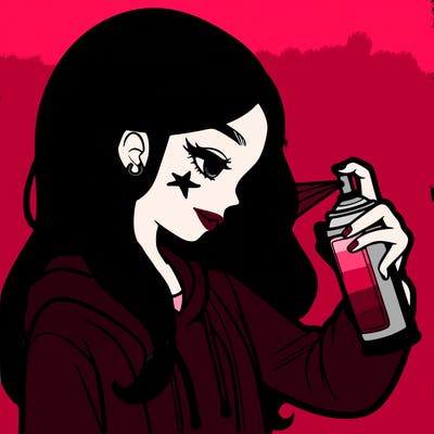 a realistic girl spray painting