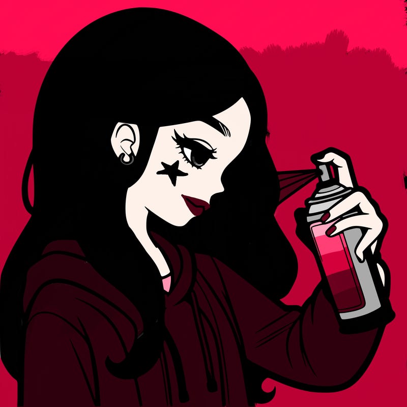 a realistic girl spray painting