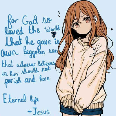 manga teen girl  in a sweater and baggy pants