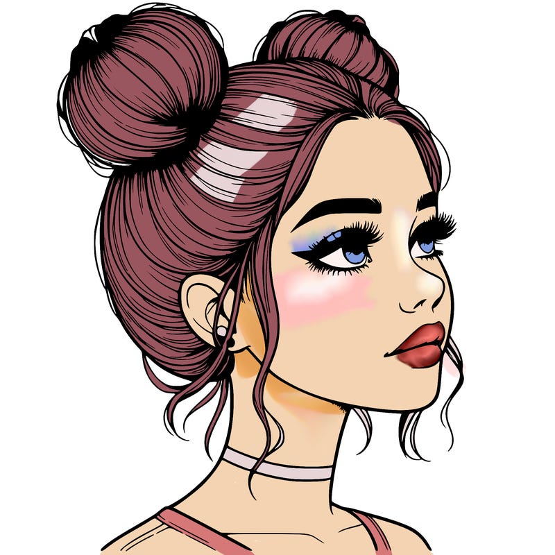 realistic girl with buns on the top of her head