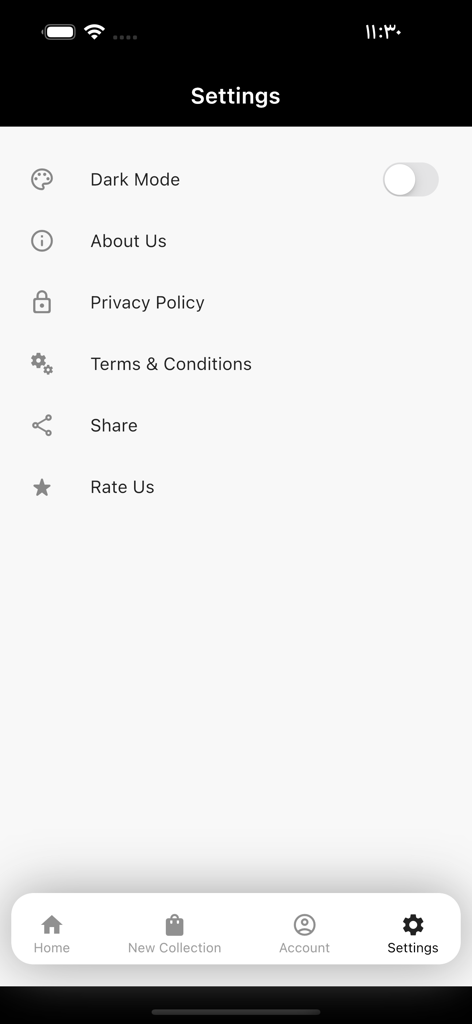 Creative Style - クリエイティブスタイルファッションアプリの設定メニュー。ダークモードとポリシーオプションが表示されています