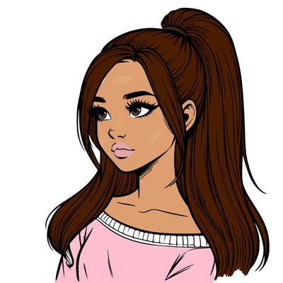 realistic girl with a high ponytail