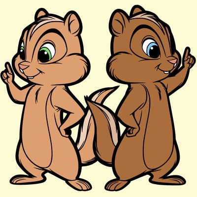 two tamias standing up split realistic