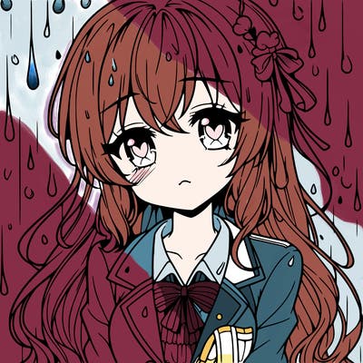 pretty anime girl in the rain