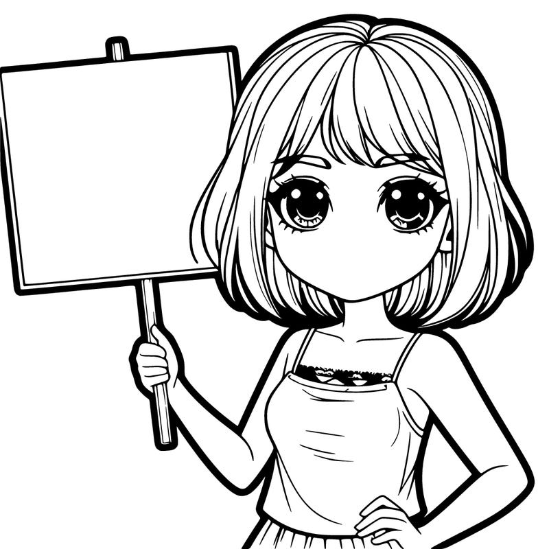 realistic girl holding up a sign