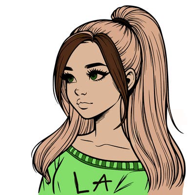 realistic girl with a high ponytail