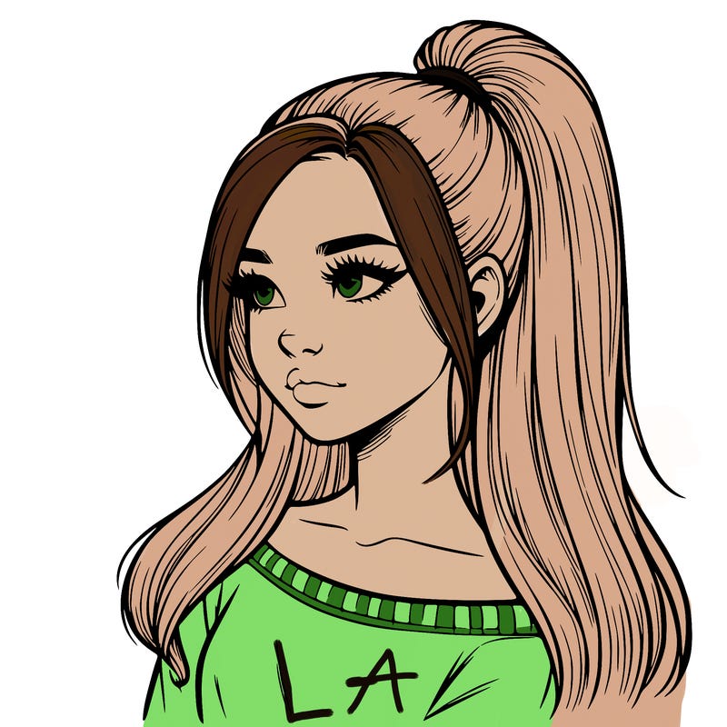 realistic girl with a high ponytail