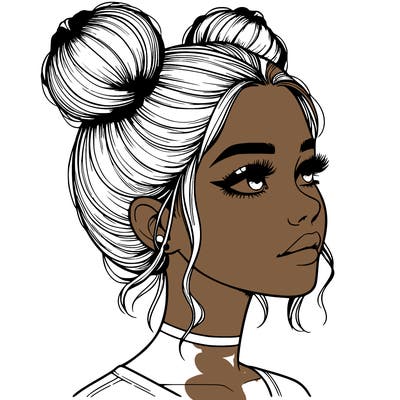 realistic girl with buns on the top of her head