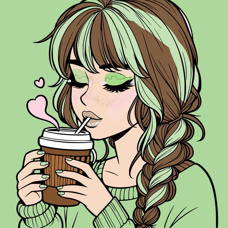realistic girl drinking coffee