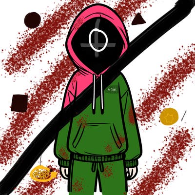 faceless girl in a tracksuit with a hood on and no hair