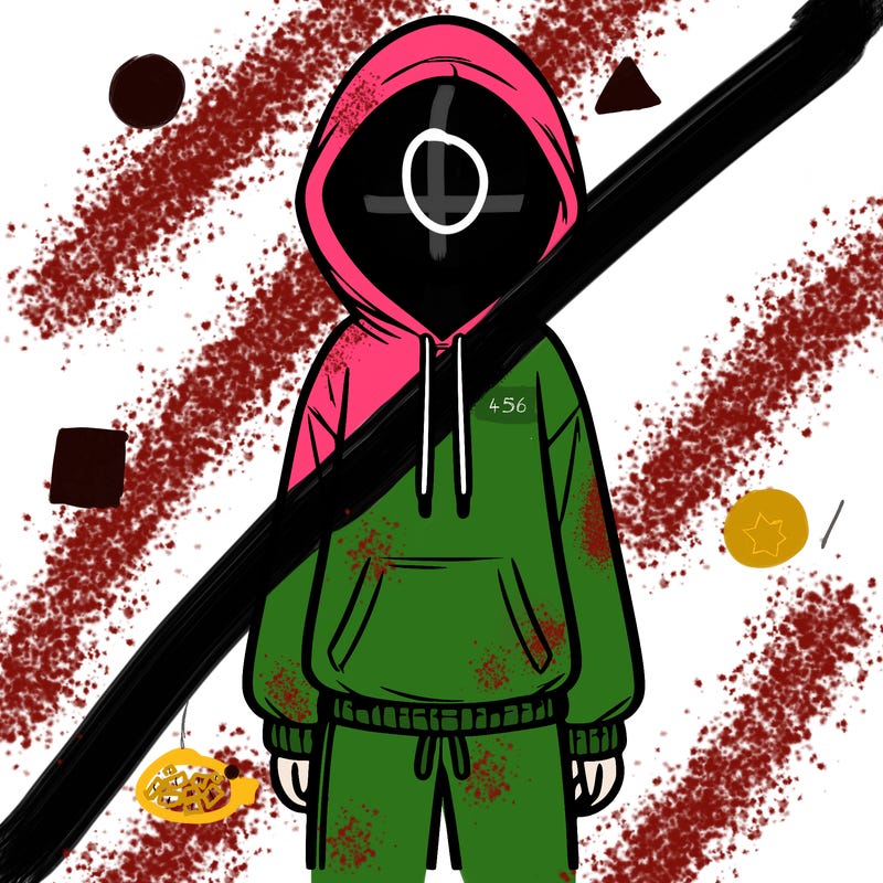 faceless girl in a tracksuit with a hood on and no hair