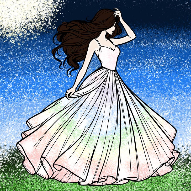 realistic woman with dress flowing in the wind