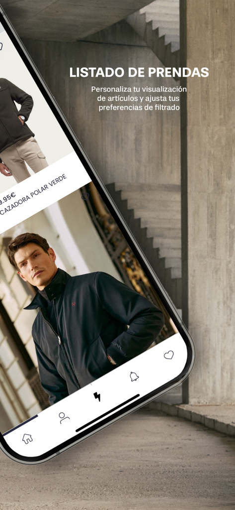 Alvaro Moreno - Alvaro Moreno mobile app screen displaying a list of mens clothing items with filtering options