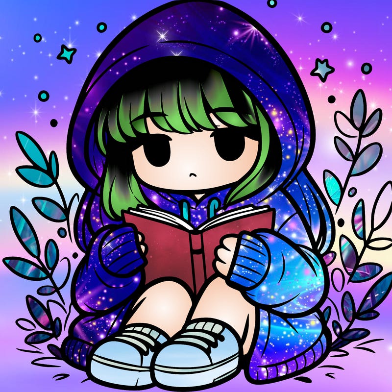 girl in oversized hoodie reading a book