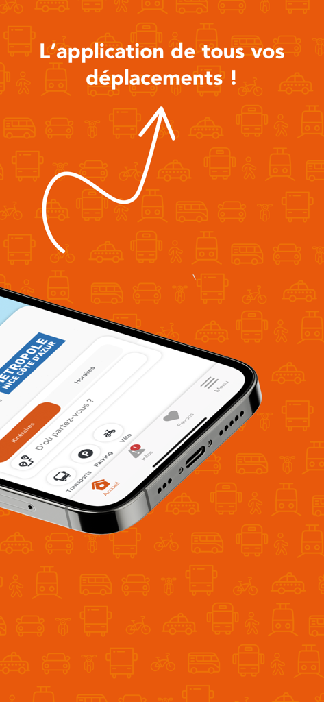 Lignes d’Azur Mobile - Écran d'accueil de l'application Lignes d’Azur Mobile affichant des options d'itinéraire et d'horaires pour les transports de Nice