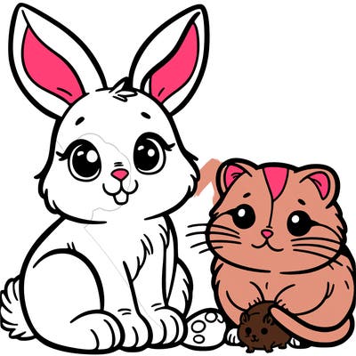 a bunny with a cat with a a hamster