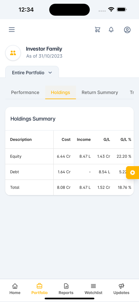 GEOJIT PRIVATE WEALTH - Portfolio holdings summary showing equity and debt investments