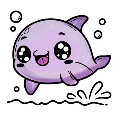 kawaii dolphin smiling and jumping out of the water