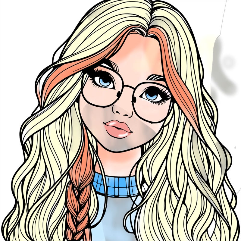 girl with long hair and freckles and glasses realistic