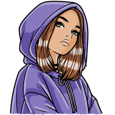 a realistic girl in a hoodie