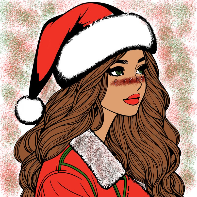 realistic girl in santa hat