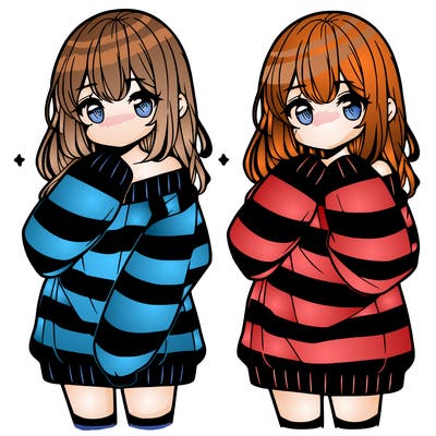anime girl in a striped oversized sweater