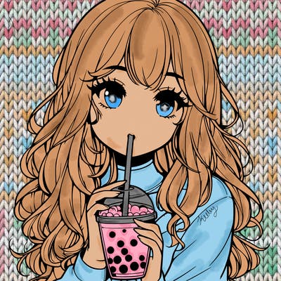 realistic girl drink a boba