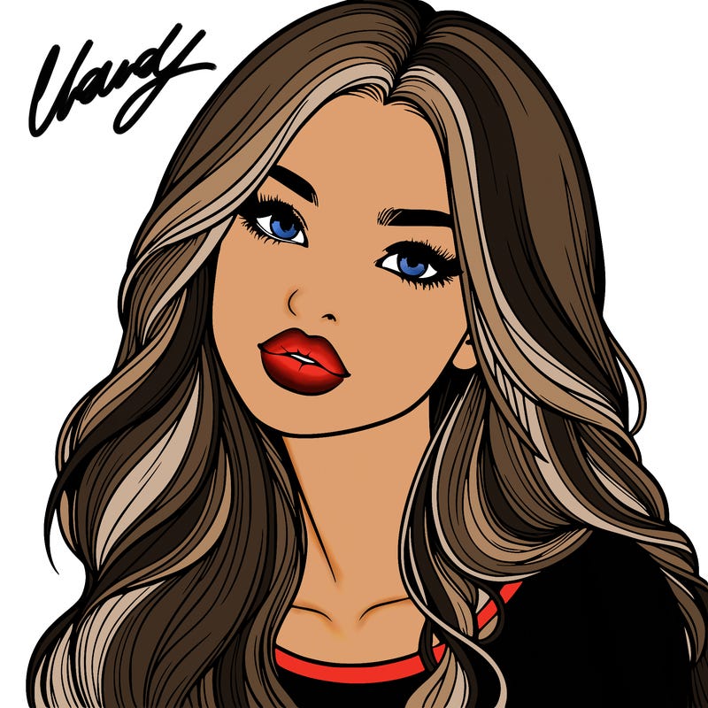 realistic girl with hair on her hair and lips