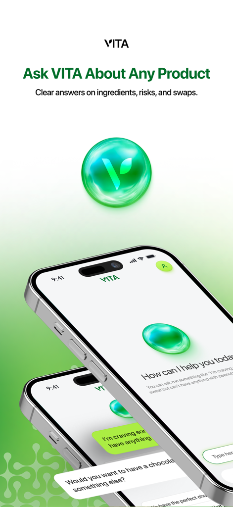 Vita Health - Product Scanner - Vita Health app AI chat interface showing product ingredient analysis and healthy swap recommendations.