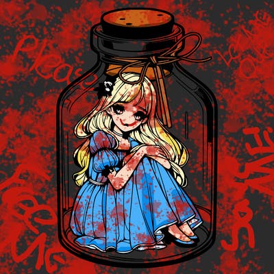 beautiful realistic girl trapped in bottle