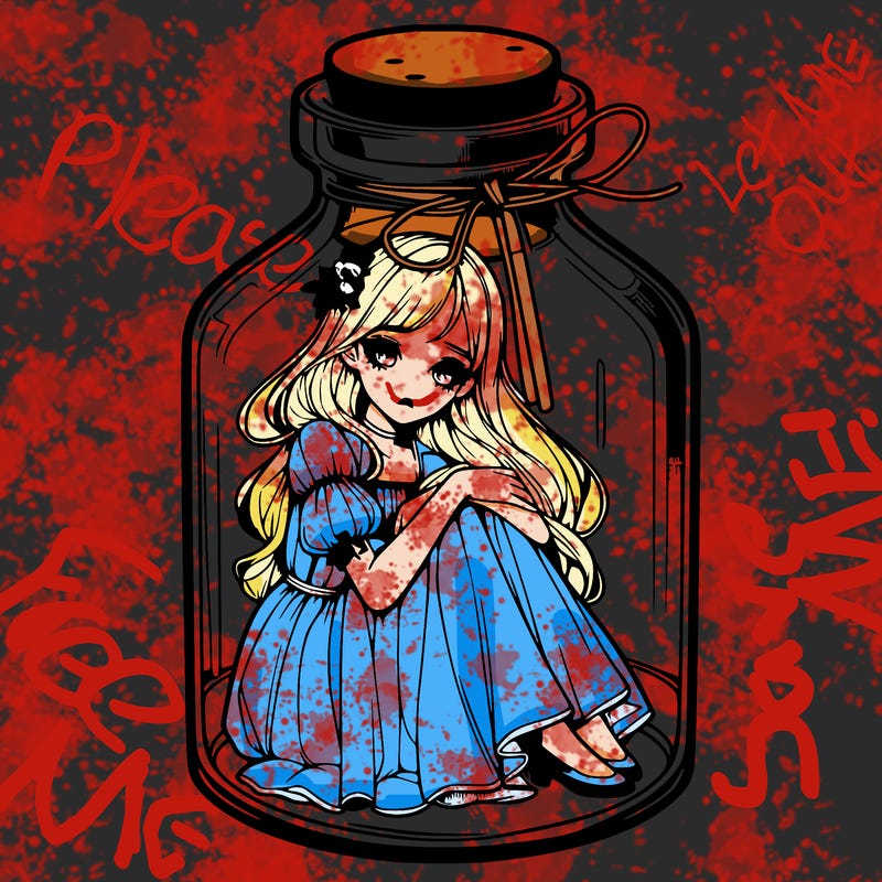 beautiful realistic girl trapped in bottle