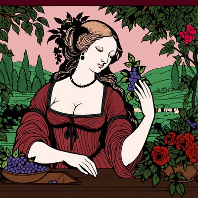 renaissance style realistic beautiful woman in a garden