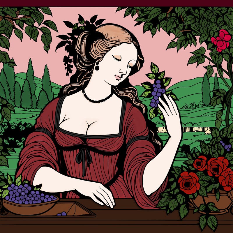 renaissance style realistic beautiful woman in a garden