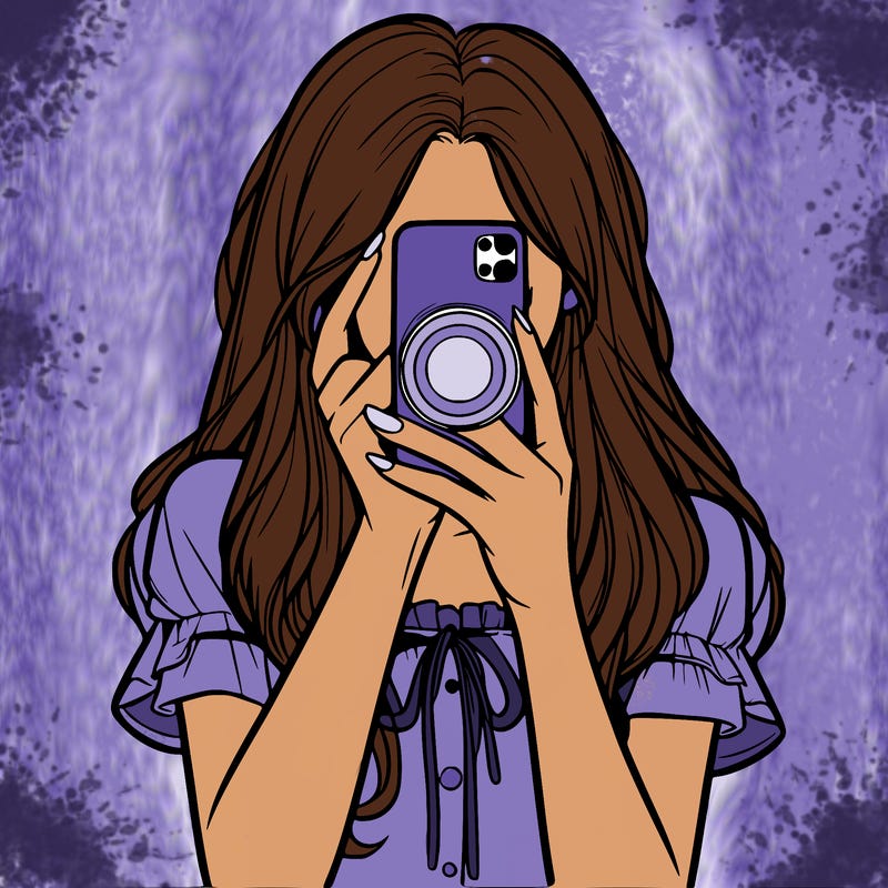 a realistic girl holding her phone taking pictures