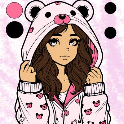 realistic girl in a animal pjs hoodie