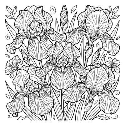 Immerse yourself in the beauty of nature with this exquisite variegated irises coloring page, thoughtfully designed for seniors. Its large print and clear outlines offer a relaxing and accessible creative escape.