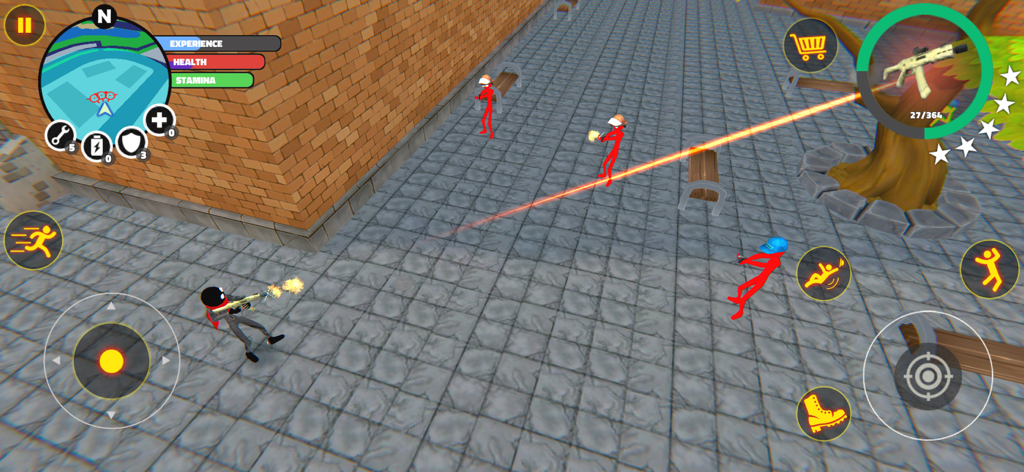 Stick Hero Simulator - Stick Hero Simulator gameplay featuring a stickman superhero using laser vision to fight enemies in a city