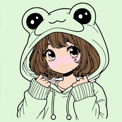 a cute teenage girl wearing a frog hoodie