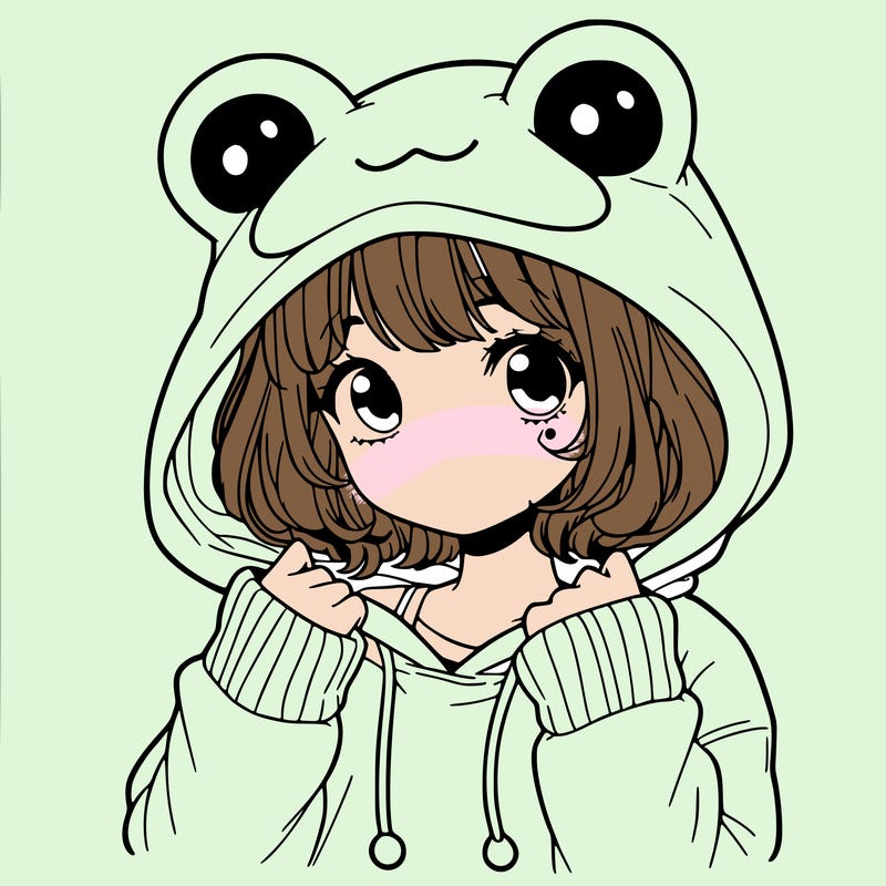 a cute teenage girl wearing a frog hoodie