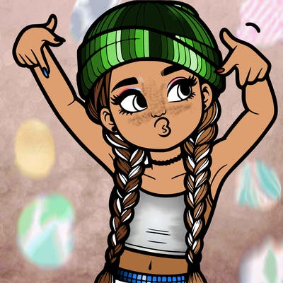 realistic teenage girl with braids and a beanie and crop top doing 🫶🏼