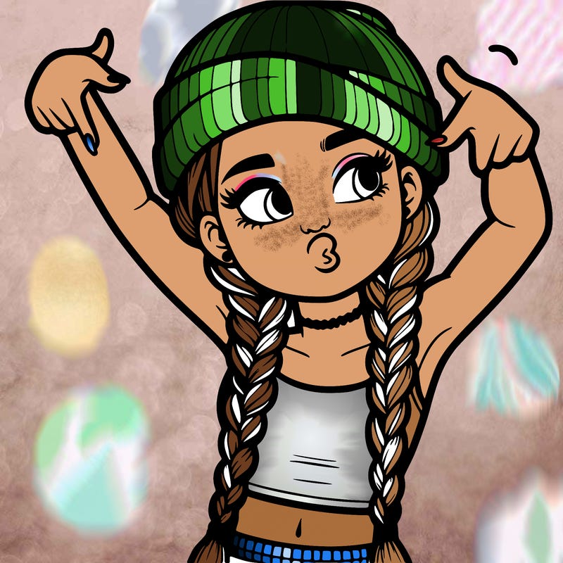 realistic teenage girl with braids and a beanie and crop top doing 🫶🏼