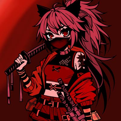 gorgeous edgy anime girl with a ninjato in one hand