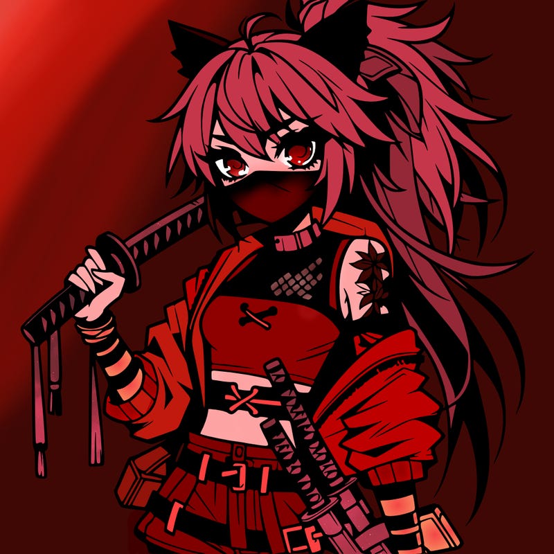 gorgeous edgy anime girl with a ninjato in one hand