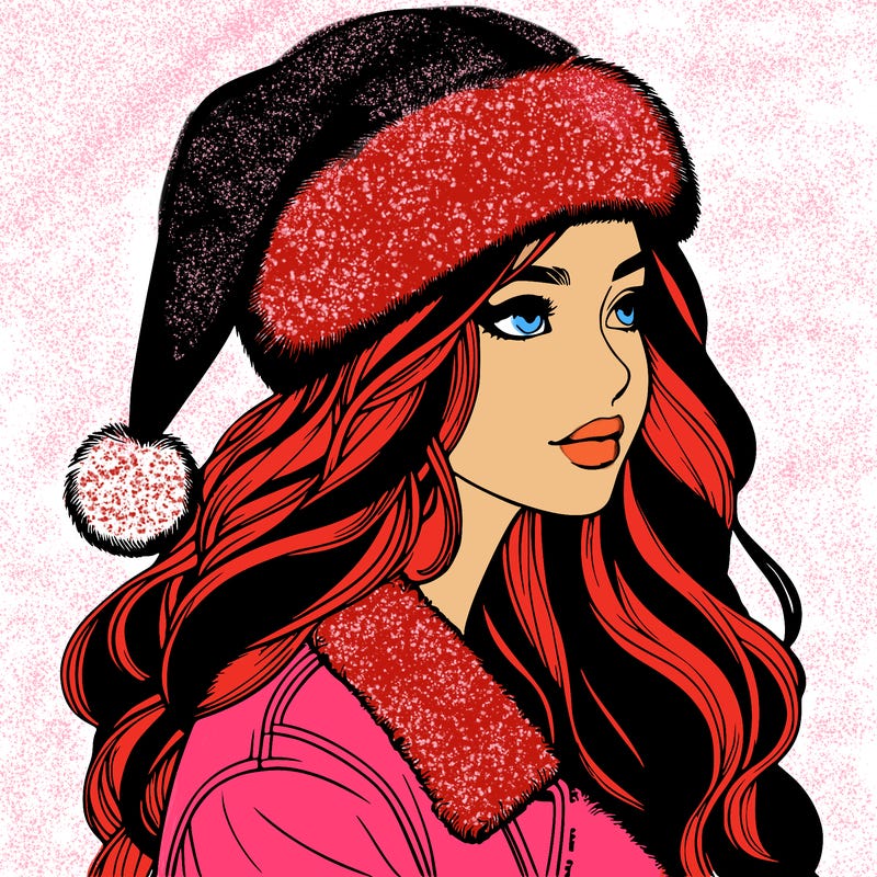 realistic girl in santa hat