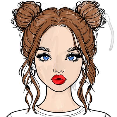 realistic girl with two buns in hair and lips