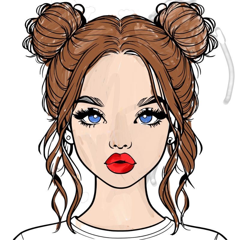 realistic girl with two buns in hair and lips