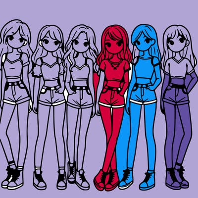 a group of girls wearing crop tops and shorts